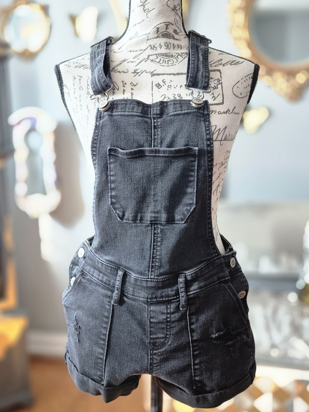 Hollister Y2K Coastal Cowgirl Black Denim Short Overalls XS